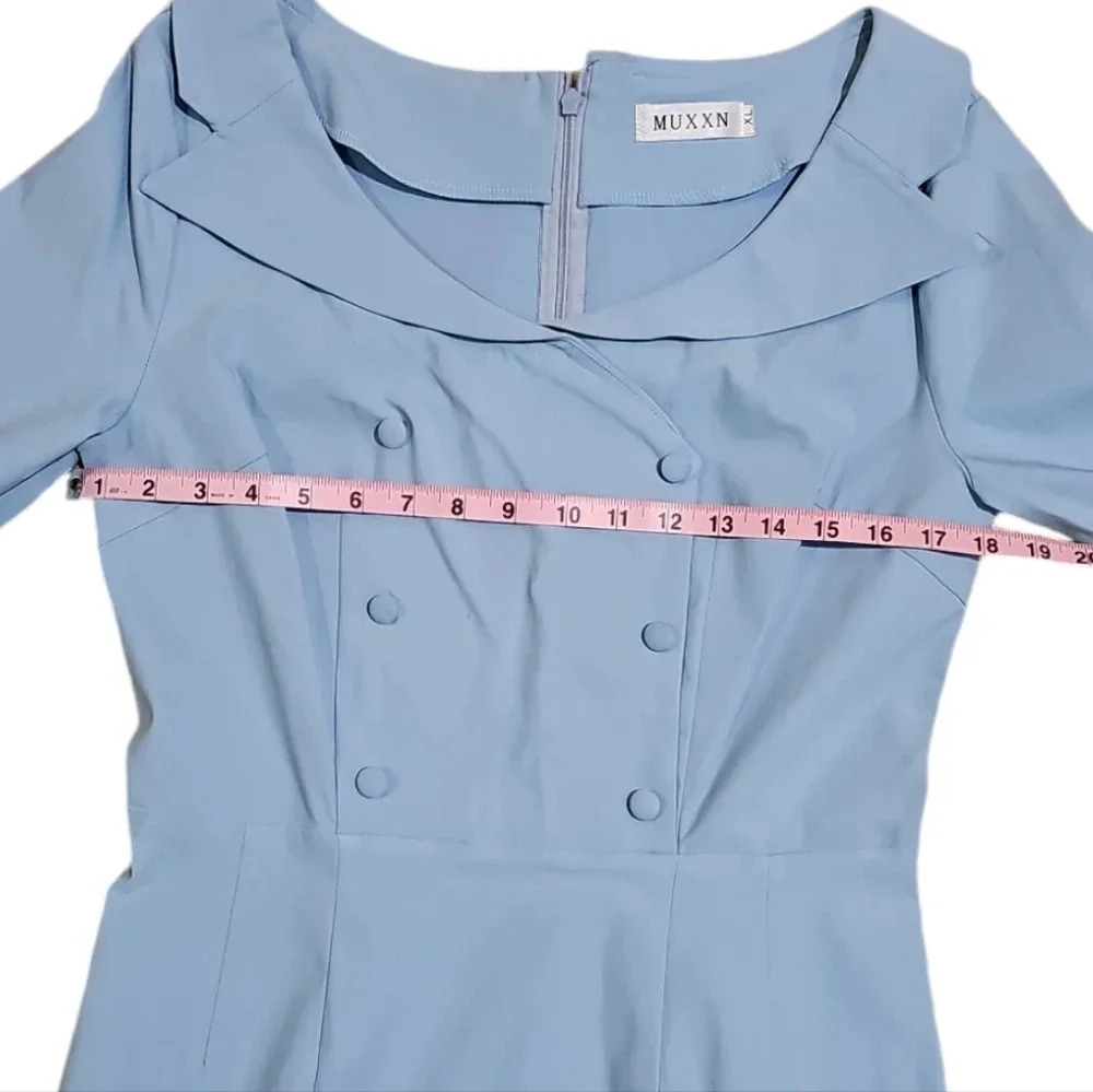 MUXXN Women’s XL Blue Retro Cocktail Dress Double Breasted 60s Vintage Style - Picture 6 of 7